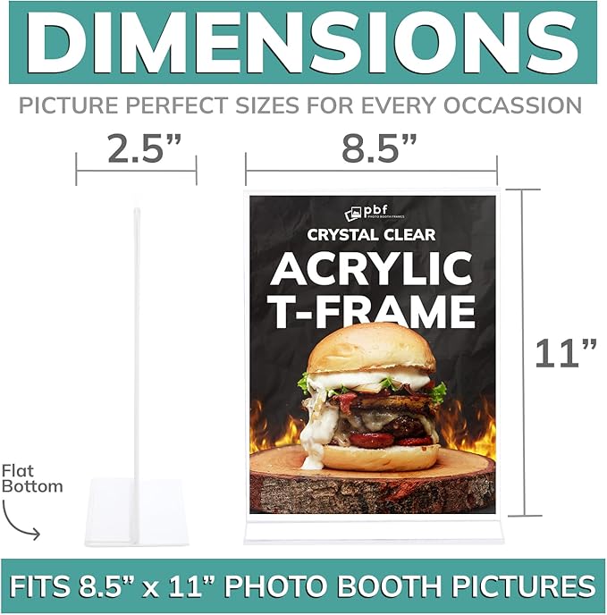 pbf 8.5x11 Acrylic Picture Frame Display Stand | 8.5 x 11 Vertical Clear Acrylic Sign Holder | T-Style Photo Frame for Table Sign, Tabletop Wedding Sign, Menu, QR Code (6-Pack)