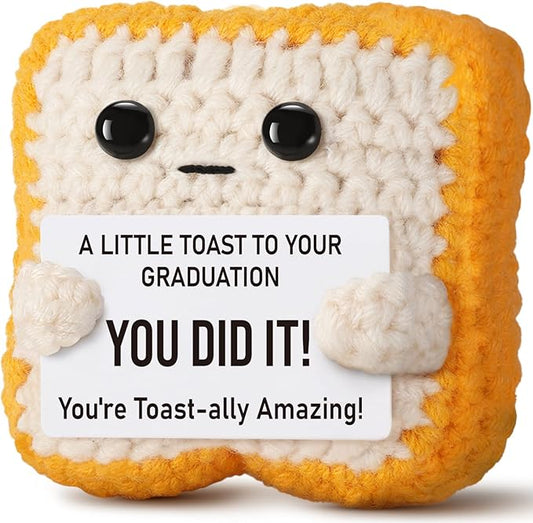 2025 Graduation Gift for College, Highschool Grads - Funny Handmade Positive Crochet Toast Plush with Little Remind Card - You are Totally Amazing–Inspirational Graduate Present for Her or Him