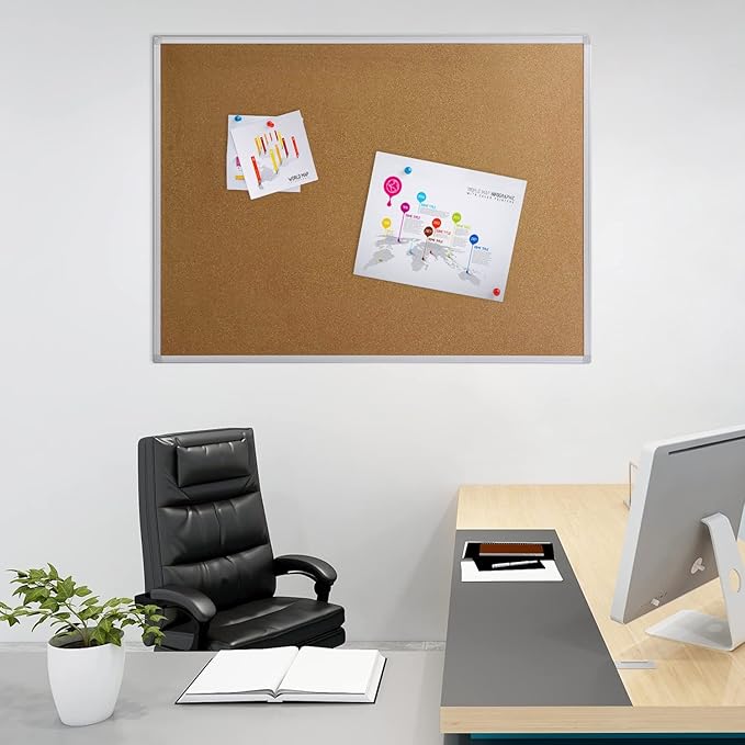 Board2by 2 Pack Cork Board Bulletin Board 36 x 48, Silver Aluminium Framed 4x3 Corkboard, Office Board for Wall Cork, Large Wall Mounted Notice Pin Board