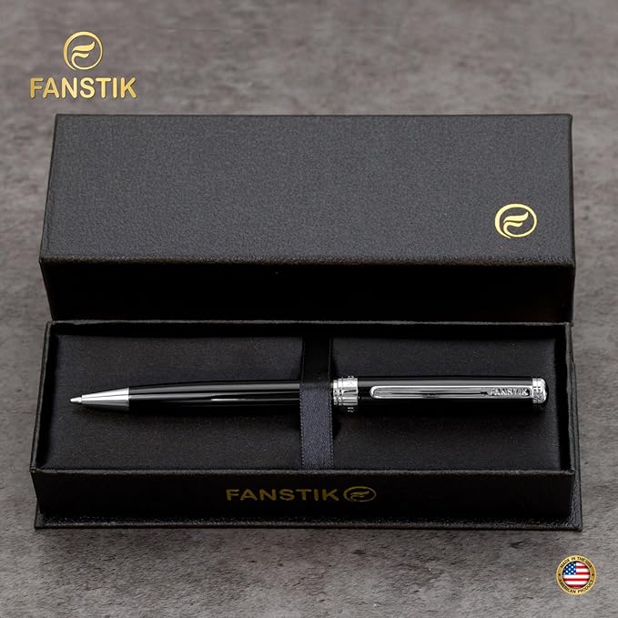 Black & Silver Luxury ballpoint Pen (Made In USA) fancy gift set for women, Chrome Finish, Professional executive pen gift set for men (Lux BallPoint Black-Silver)