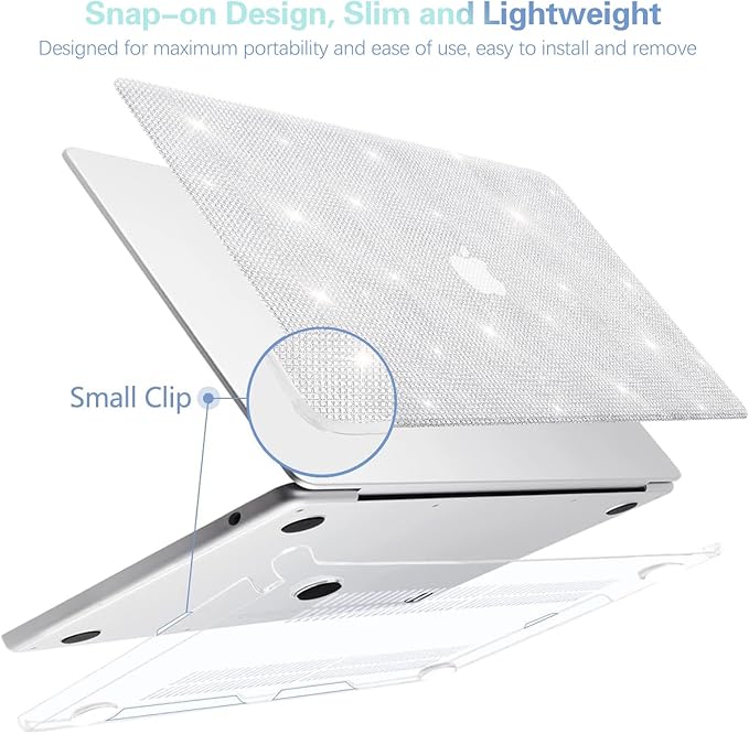 KEROM Bling Glitter Case for MacBook Pro 16 inch 2024-2021 M4 M3 M2 M1 Pro/Max Chip A3403 A3186 A2991 A2780 A2485, Luxury Bedazzled Shiny Sparkle PU Leather Hard Shell Case & Keyboard Cover, Silver