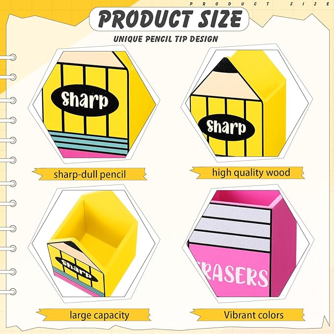 3 Pcs Sharp and Dull Pencil Holder Eraser Buckets Wooden Shaped Dispenser Finished Pen Holder No DIY for Back to School Teachers Classroom Management(Plain)