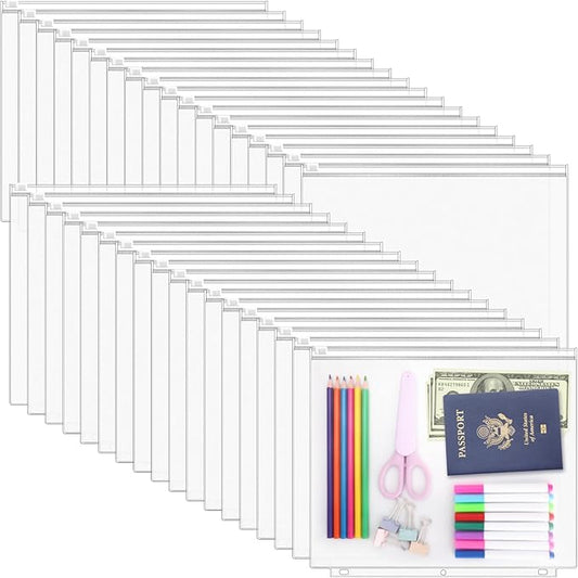 Antner 36 Pack Letter Size Binder Pockets for 3-Ring Binder Zipper Pouch Waterproof PVC Document Organizer 3-Hole Loose Leaf Folders File Sleeves Storage Bags Side Loading for Business Office Supplies