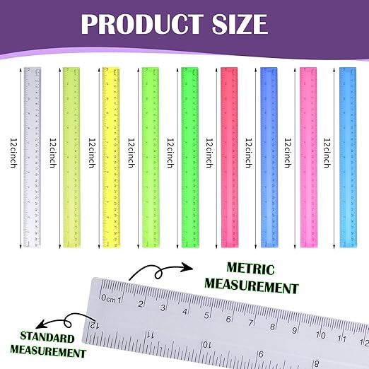 630 Pcs 12 Inch Plastic Rulers Bulk Color Clear Ruler Assorted Color Metric Straight Ruler with Inches and Centimeters for Kids School Classroom Student Back to School Office Gifts Supplies 9 Colors