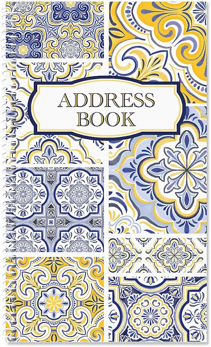 Current Mediterranean Citrus Address Book-94 Pages;Small 5" x 8-1/2" Size for Purse or Office,Spiral Bound Soft Cover Organizer for Contacts,Addresses,Email, & Phone Numbers + 50 Replacement Stickers