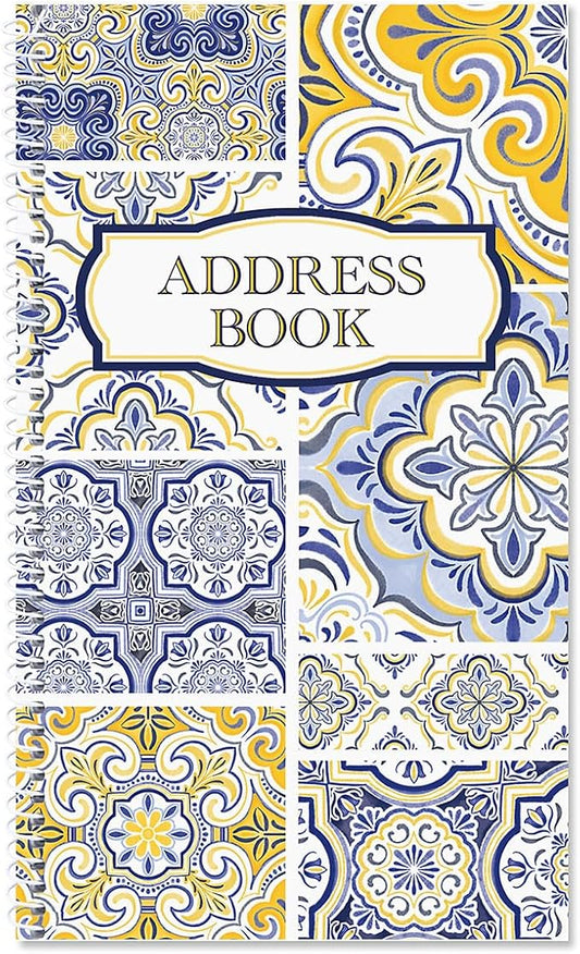 Current Mediterranean Citrus Address Book-94 Pages;Small 5" x 8-1/2" Size for Purse or Office,Spiral Bound Soft Cover Organizer for Contacts,Addresses,Email, & Phone Numbers + 50 Replacement Stickers