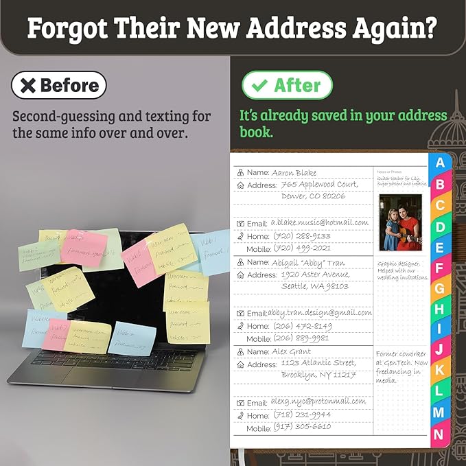 Address Book with Colorful Alphabetical Tabs (4.7" X 6.2") – Telephone Address Contact Book for Seniors, Address Book with Space for Website Address and Internet Passwords (Royal Brown)