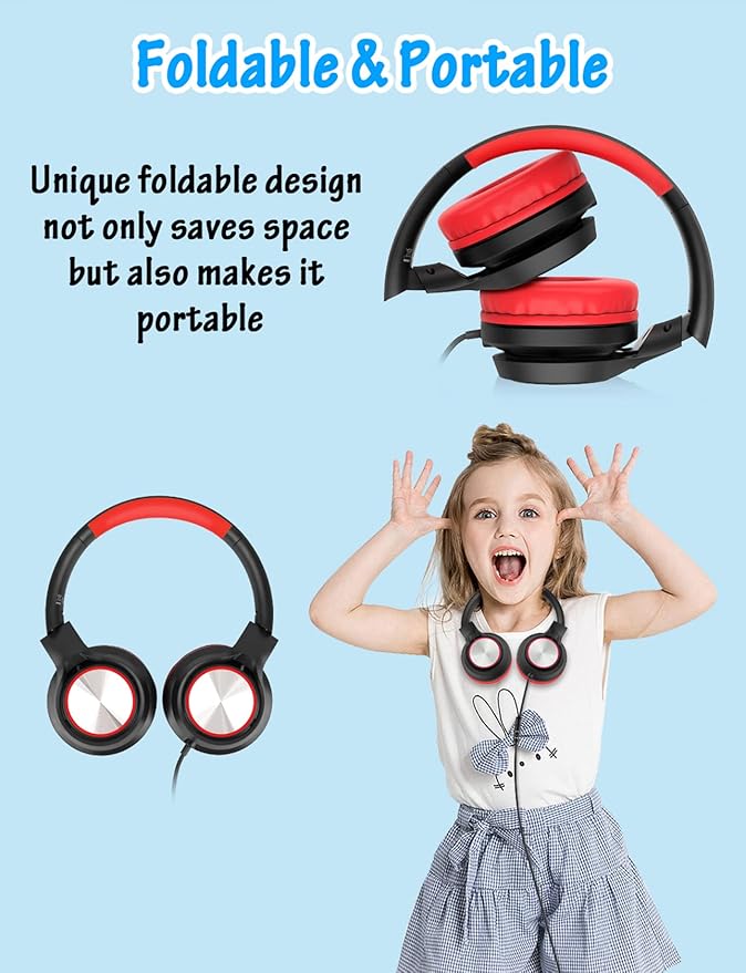 Kids Headphones with Microphone, Wired Over Ear Headsets with Limited Volume 85dB/ 94dB for Boys Girls Teens Children Online School/Travel/iPad/Tablet/Cellphone