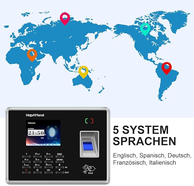 Time Clock - Fingerprint Time Clocks for Employees Small Business Automatic Calculate Hours, H2 Standalone Biometric Clock in Machine for Employees with 5 RFID Cards (0 Monthly Fees)