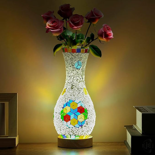 Handmade Turkish Style Mosaic Table Lamp with USB Power - Colorful Glass Vase Light for Bedroom or Living Room