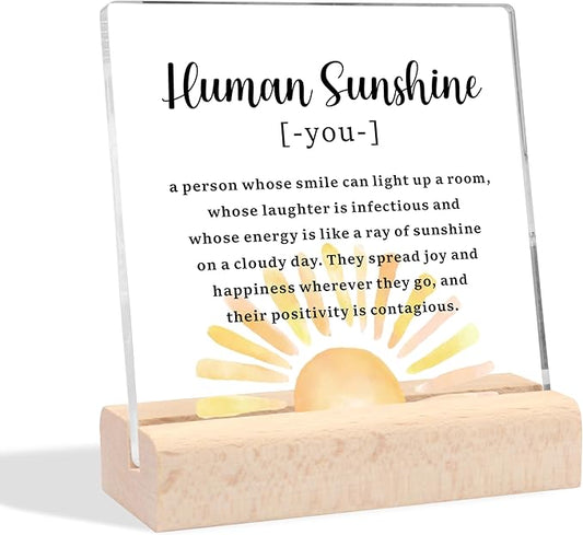 Thank You Gifts for Women Men, Appreciation Gifts for Teacher Coworkers Nurse Doctor Friends Motivational Gifts for Women Mom Daughter, Human Sunshine Clear Desk Decorative Sign