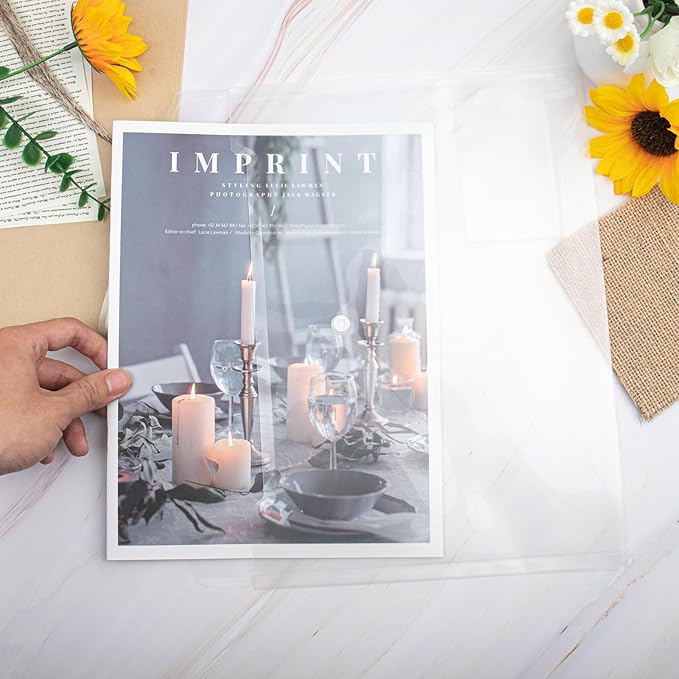 Plastic File Folders, 50 PCS Plastic Envelopes with Snap Closure, Folders for Documents, A4 Letter Size Clear Folders, File Bags, Reusable Document Pouch