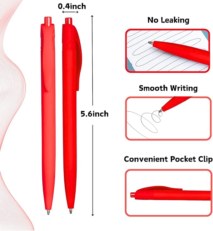 BallPoint Pens, 100 Pack (BLACK Ink),Bulk Pens, Red Barrel,Click Pens for Office Home and School, Retractable Ballpoint Pens, Medium Point, 1.00MM (Red)