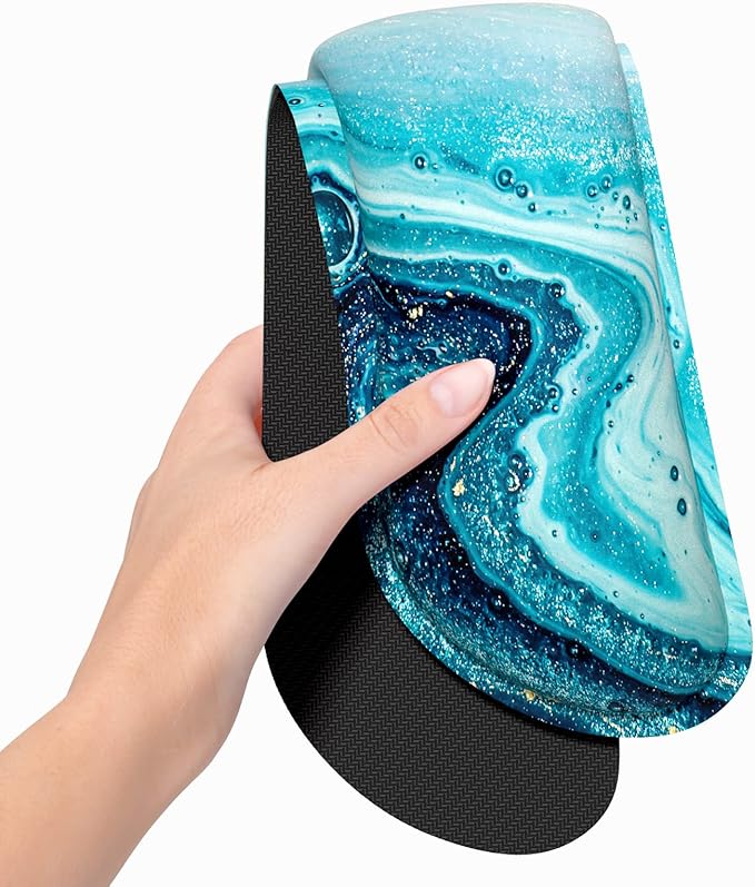 Dapesuom Enlarge Keyboard Wrist Rest, Memory Foam Wrist Cushion for Desk Mats Support, Cute Marble Pain Relief Keyboard Mouse Pad Rests Set with Non-Slip Base for Gaming Laptop Office Computer, Blue