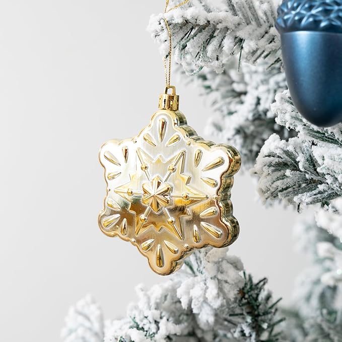 110Pcs Christmas Ball Ornaments Set, Assorted Blue and Gold Christmas Ornaments for Xmas Tree, Shatterproof Plastic Baubles Hanging Decorations for Holiday/Party/Wedding