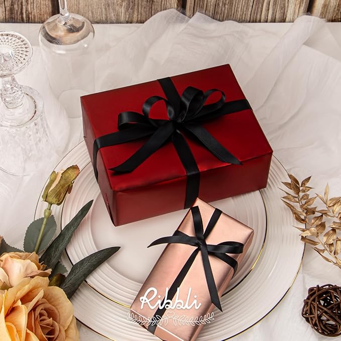 Ribbli Double Faced Black Satin Ribbon,1/2” x Continuous 25 Yards,Use for Bows Bouquet,Gift Wrapping,Floral Arrangement