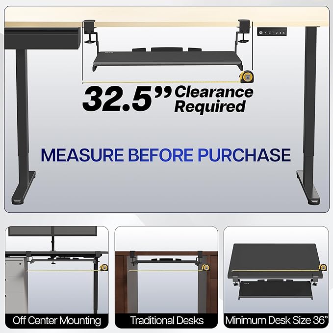 VIVO Large Height Adjustable Under Desk Keyboard Tray, C-clamp Mount System, 27 (33 Including Clamps) x 11 inch Slide-Out Platform Computer Drawer for Typing, Light Wood, MOUNT-KB05HA