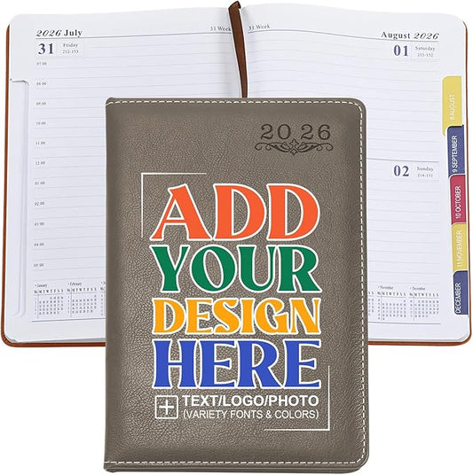 Custom Personalized 2026 A5 Planner - Customizable with Logo/Photo/Text | Soft PU Leather Cover, Monthly/Daily/Academic Weekly Pages & Calendar for School, Brown