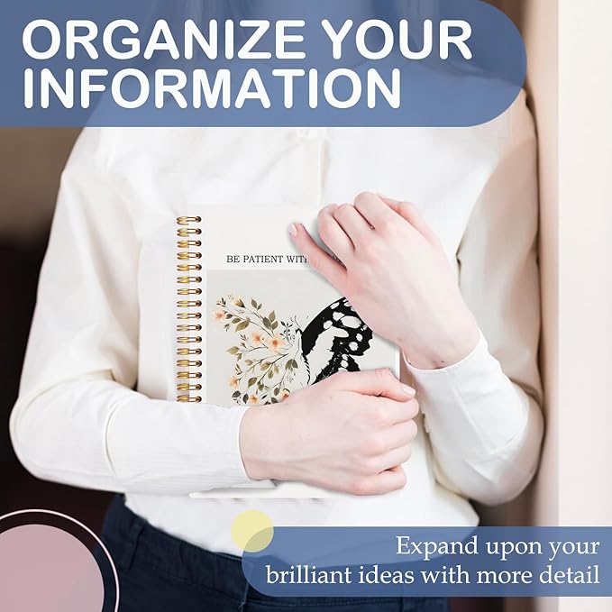 SNNDER Inspirational Butterfly Notebook Journal, Be Patient with Yourself Therapy Mental Health Journal for Women, Encouragement Gifts for Women, Hardcover Spiral Notebooks 5.5x8.3 Inch