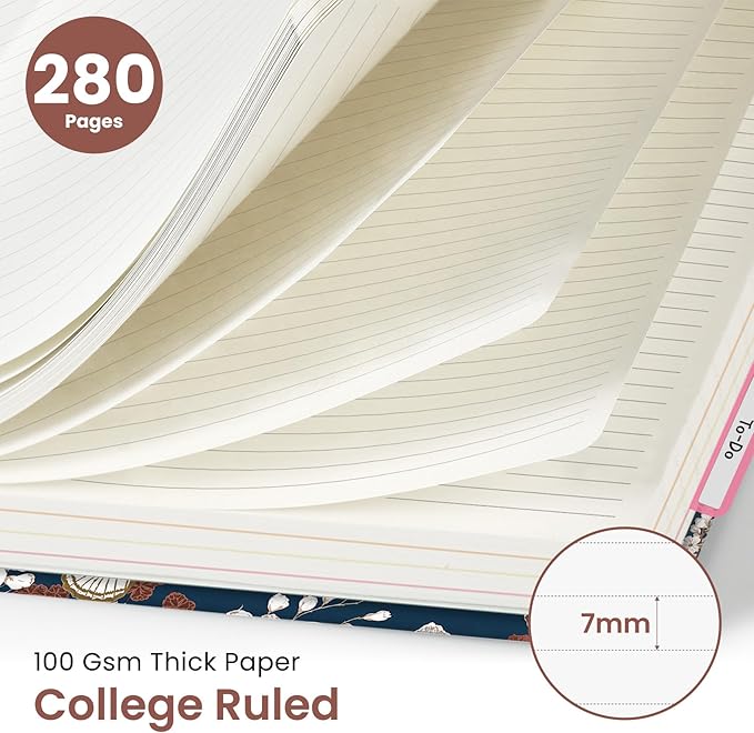 Hardcover Spiral Journal Notebooks for Work With Removable Dividers & Tabs, 8.5"x11" 5 Subject Notebook for Note Taking & Organizer, A4 College Ruled Lined Journal for Women & Writing, Golden Flutter, 280 Pages