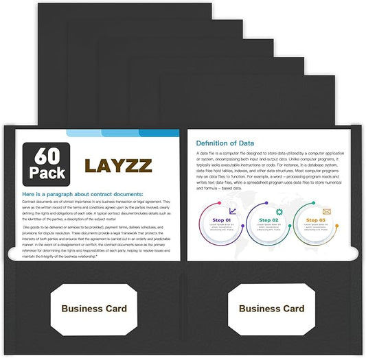 Folders with Pockets, LAYZZ 60 Pack Paper Pocket Folders, 2 Pocket Folders Fits Letter Size Paper, for School Office and Home (Black)