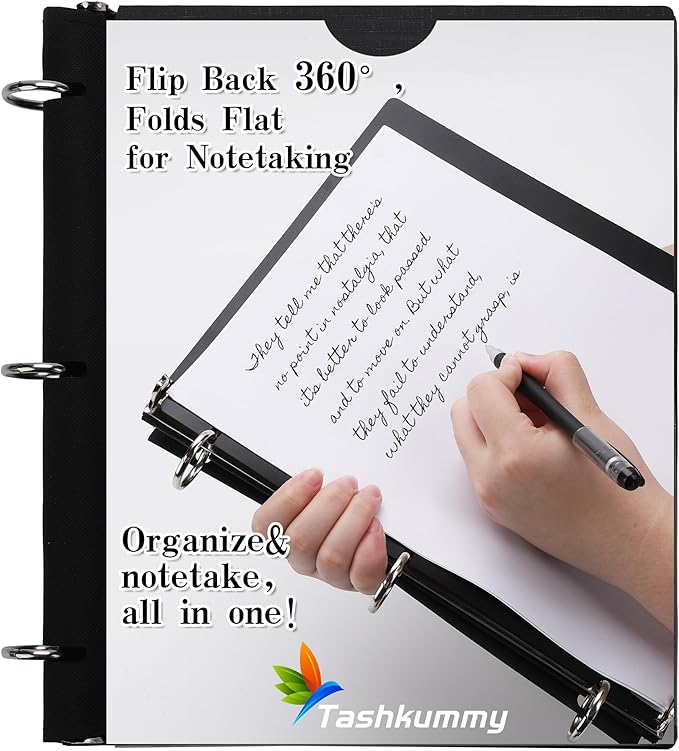 360 Degree Pivotable Binder, Upgraded 3 Ring Binder 1 inch 4 Pack, Flexible Binders 3 Ring, Foldable Three Ring Binders- Black, White, Blue, Red