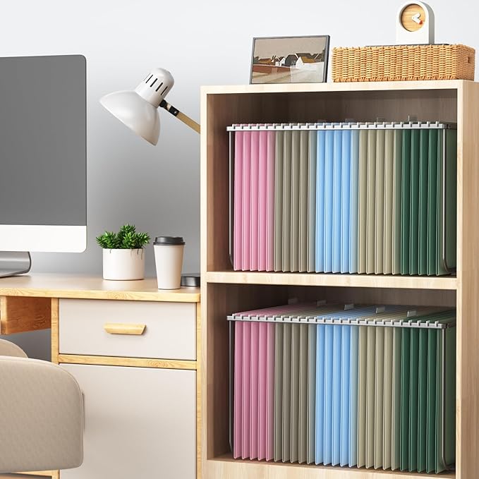 Hanging File Folders Letter Size, 50 Pack File Organizer Folders, 1/5-Cut Tabs With Hanging File Folder Framer, Heavy Duty 2 Inch Expansion, Stay Organized for Your Home and Office Bulk File.