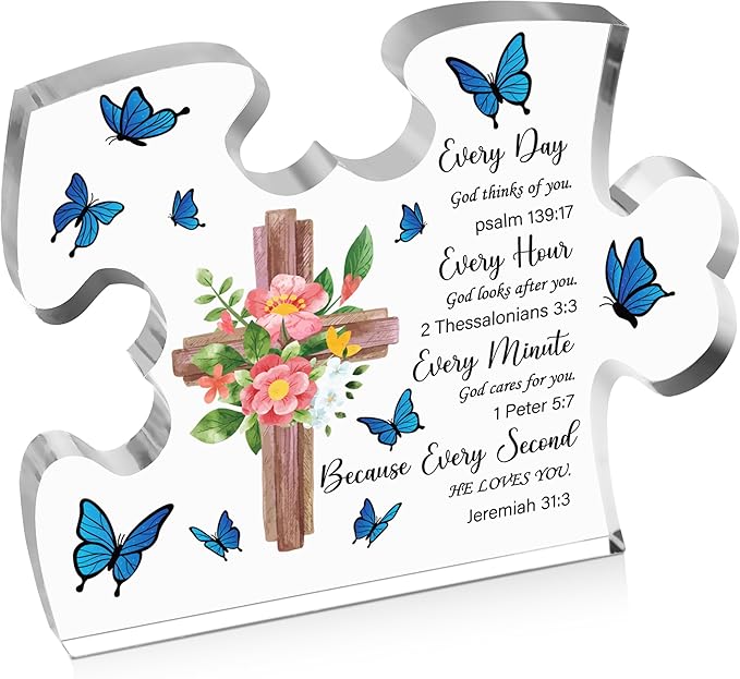 Christian Gifts for Women, Engraved Acrylic Block Heart Puzzle with Gift Box, Bible Verse Gifts, Inspirational Gifts, 3.9 x 3.3 Inch Engraved Acrylic Keepsakes - PT27