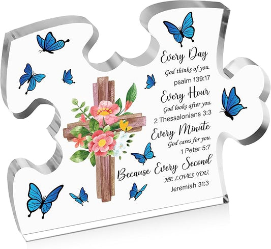 Christian Gifts for Women, Engraved Acrylic Block Heart Puzzle with Gift Box, Bible Verse Gifts, Inspirational Gifts, 3.9 x 3.3 Inch Engraved Acrylic Keepsakes - PT27