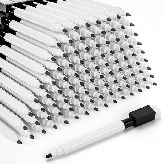 100 Pcs Black Magnetic Dry Erase Markers with Eraser Cap, White Board Mini Dry erase Markers Bulk, Fine Point Tip Student White Board Markers for Teachers Office School Supplies