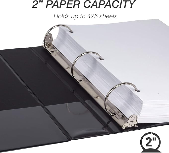 Samsill Durable 2 Inch Binder, Made in the USA, Round Ring Customizable Clear View Binder, Black, 4 Pack (MP48460)