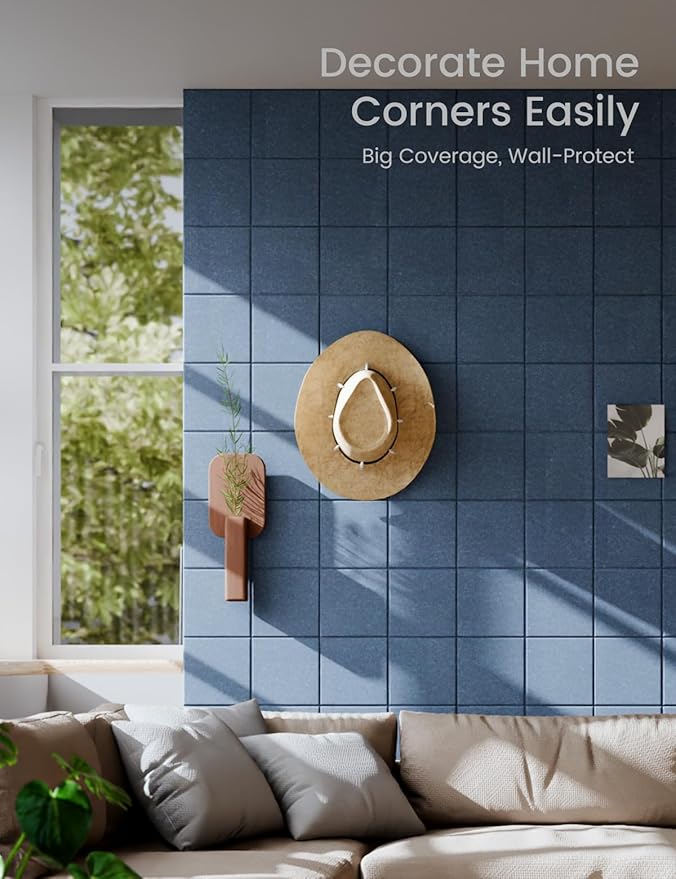 Large Felt Bulletin Board 36" x 24"Cork Board Alternative-6 Pack with 40 Safe Removable Adhesive Tabs, Cork Boards for Walls Cork Board for Home Office Classroom Pin Board-Denim Blue