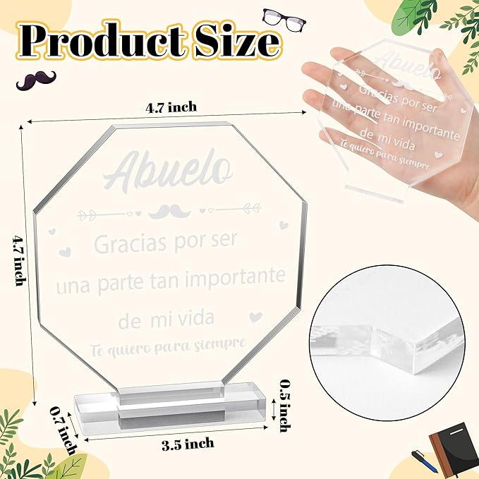 Yopyame Spanish Grandpa Birthday Gifts - Regalos para Abuelo Octagon Acrylic Gift Keepsake Paperweights Gift for Grandpa in Spanish Christmas Father's Day Gifts for Grandpa from Granddaughter Grandson