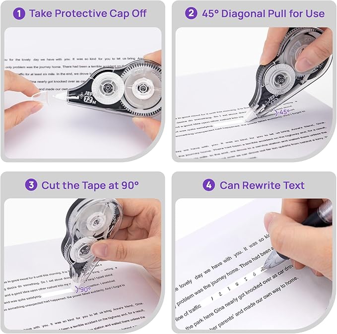 12 Pcs Correction Tape, 39.37 Ft White Wrong Out Tear-Resistant Bulk, Instant Corrections Easy to Use Applicator for School, Office, Note Taking, Journal (Tape Width 0.2 in，Clear)