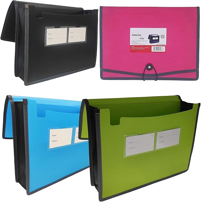 Premium Quality Plastic Expanding File Folder Document Organizer, 3.5" Expansion, A4 Letter Size for Home School Office Organization, 4 Pack