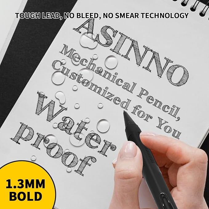 ASINNO 1.3 MM Mechanical Pencil, Weatherproof 2B Dark Lead, Heavy Duty Mechanical Pencil Woodworking Pencils with 20 Lead Refills and 4 Erasers, for Outdoor Marking Drafting Drawing Sketching