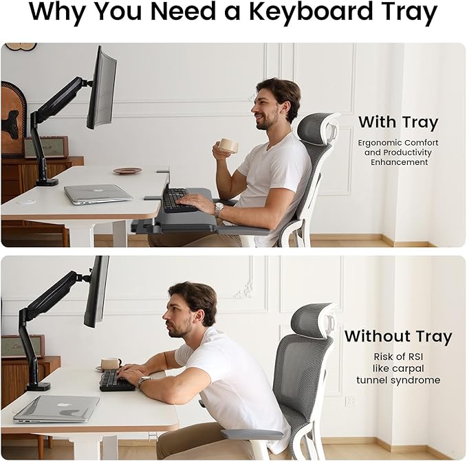 Large Keyboard Tray Under Desk Slide Out with Extra Sturdy C Clamp Mount System,26'' (30'' including Clamps) x11 Slide-Out Keyboard Drawer Under Desk for Typing,Keyboard Mouse Tray,Black