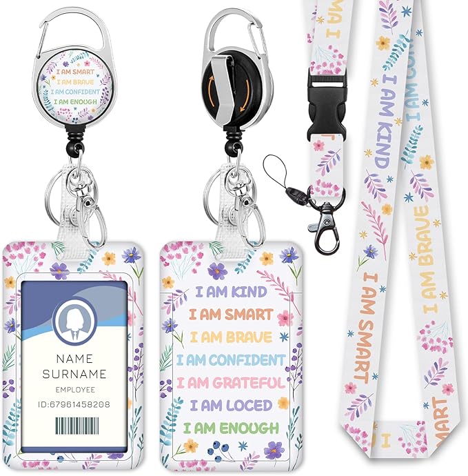 Gctriki Inspirational Quote Lanyards for ID Badges, Cute id Holder with Lanyard, Retractable Badge Reel Clip Keychain ID Card Holder for Women Teacher Nurse Doctor Student Work Positive Office Gift