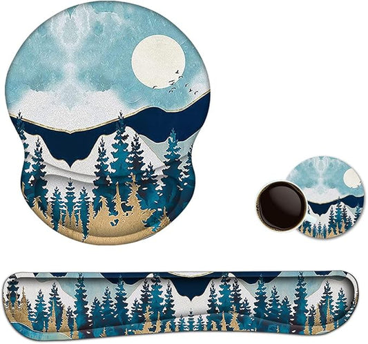 ArtSo Mouse Pad Keyboard Wrist Rest Support Ergonomic, Upgraded Cushion Mousepad Gel Memory Foam Non-Slip Rubber Base Pain Relief & Easy Typing for Home,Office, Abstract Mountain