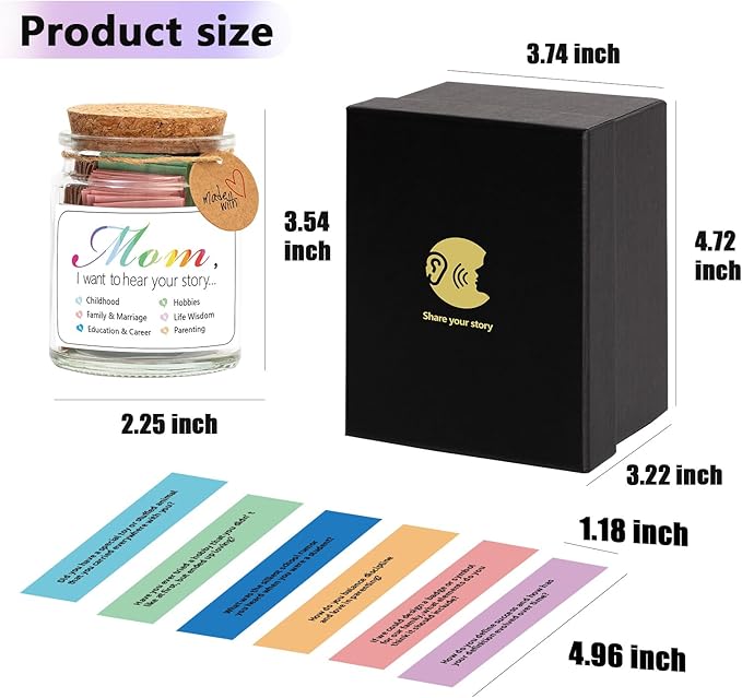 Mom, I Want to Hear Your Story Jar with 90 PCS Cards, Mothers Day Birthday Gifts From Daughter Son, Christmas Mother in Law New Mom Gifts Conversation Cards for Family