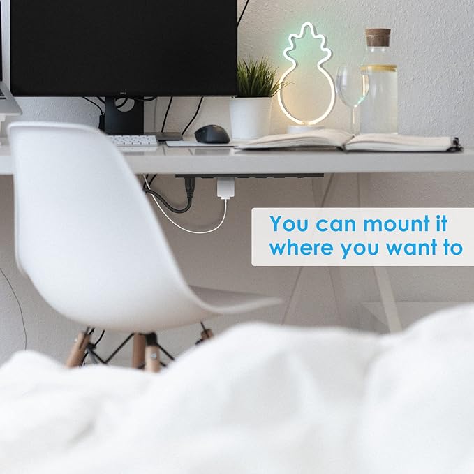 Metal Wall Mount Power Strip, Mountable Power Outlet with 6 AC Outlets, Aluminum Alloy Mount Power Socket with Switch, 15 FT SJT 3/C 14AWG Power Cord, 15A 125V 1875W (6AC) Black