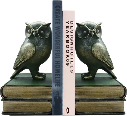 Dosker Book Ends for Shelves,Owl Decorative Bookends,Cute Animal Book Holders for Kids Rooms,Offices and Bedrooms(Retro Bronze)