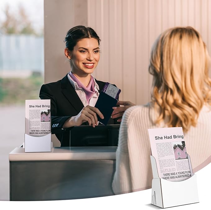 Dianelhall 25 Pcs Corrugated Trifold Brochure Holder 4.33 x 5.51 Inch, Rack Card Holder Literature Paper Flyer Display Stand Bookmark Display for Magazine, Pamphlet, Booklets, Menu, Offices