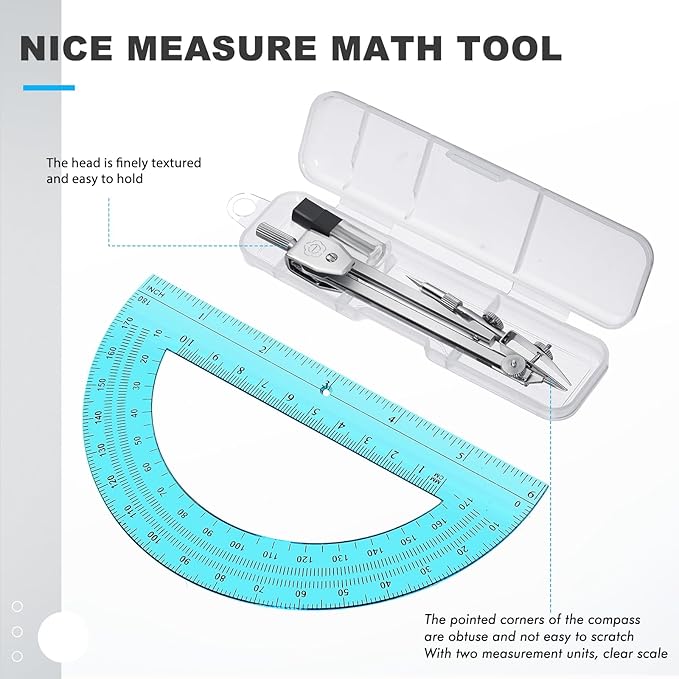 EBOOT Student Geometry Math Set, Drawing Compass and 6 Inch Swing Arm Protractor 180 Degree Math Protractor (Blue)