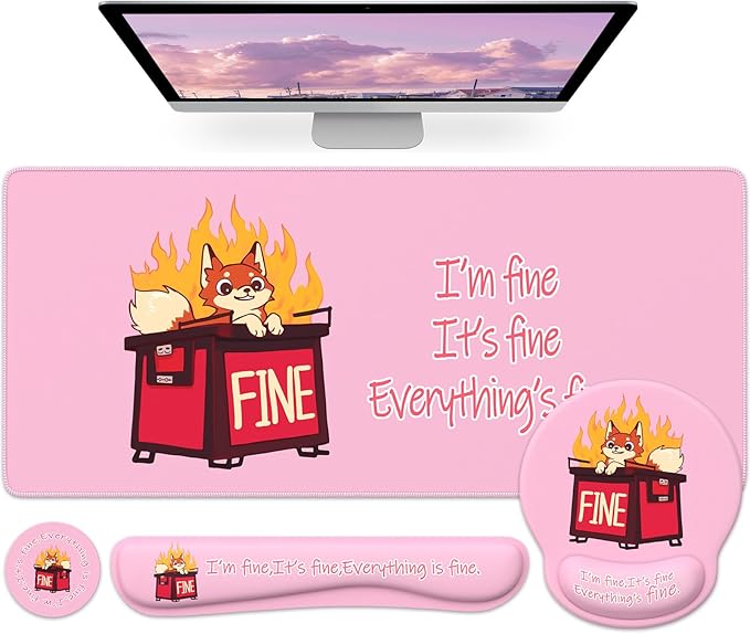 HAOCOO Ergonomic Mouse Pad with Wrist Support, 4-in-1 Cute Desk Mat with Non-Slip Base, Pink Laptop Pad, Keyboard Wrist Rest, Cute Coaster, Easy Typing Pain Relief Mousepad for Office, Home, School