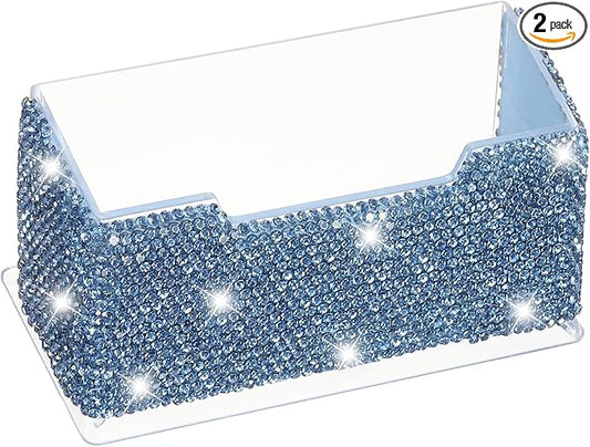 PATIKIL Rhinestone Business Card Holder, Crystal Business Card Holders Bling Business Card Organizer Display Stand for Desktop Desk Office Exhibition, Blue