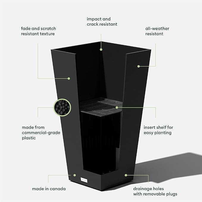 Veradek V-Resin Indoor/Outdoor Taper Planter (30 inch, Black)