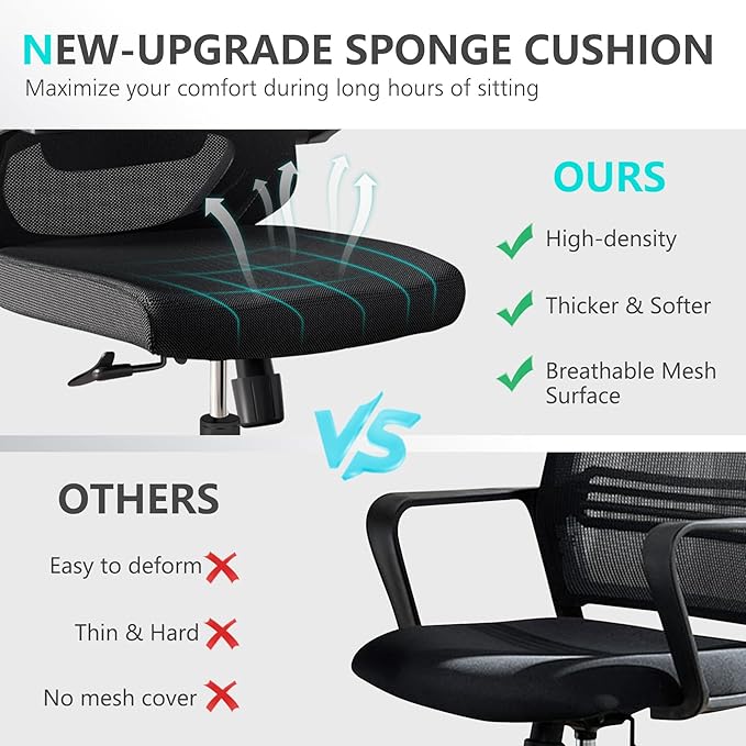 Comfy Office Chair, Home Ergonomic Desk Chairs, High Back Gaming Mesh Computer Chair with Wheels, Lumbar Support, Adjustable Headrest, Flip-up Armrest 350LBS Capacity