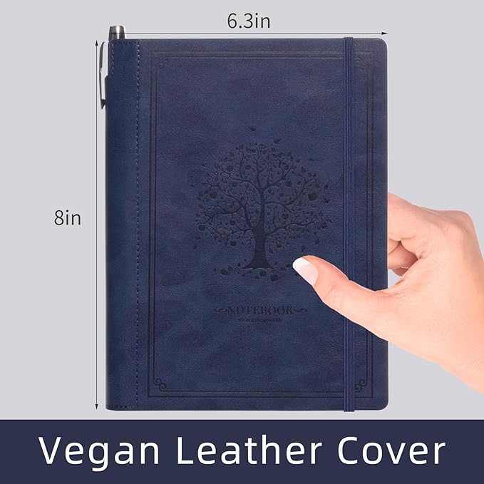 Lined Notebook Journal for Women Men 320 Pages A5 Hardcover Leather with Pen Holder College Ruled Journals for Work Note Taking Travel School Navy Blue