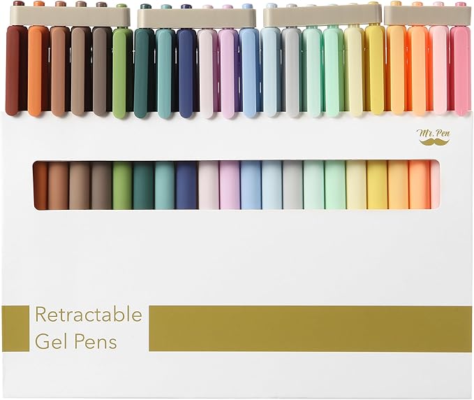 Mr. Pen- Retractable Gel Pens for Journaling, 22 Pack, Pastel, Morandi and Vintage Color Inks, Fast Dry, Colorful & Soft grip Barrels, Smooth Writing, 0.7mm Fine Point Aesthetic Pens